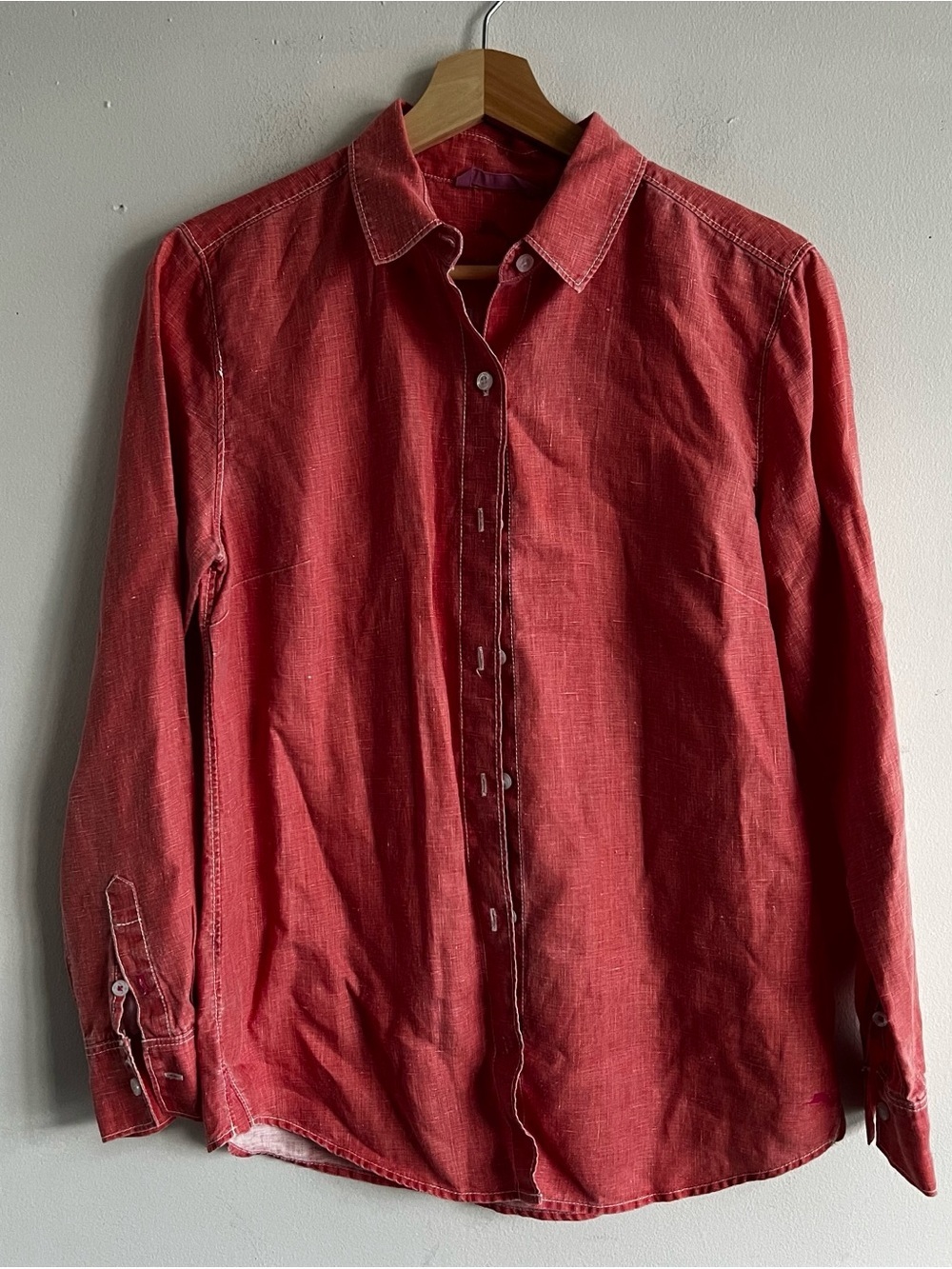 Tommy Bahama Red Linen-Blend Button-Up with Purple Logo